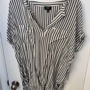 Jones New York Black and White Striped Blouse